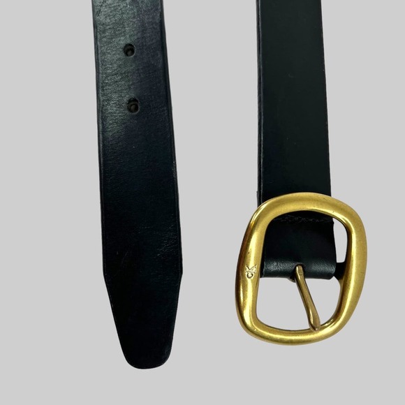 CK Italian Saddle Leather Belt in Black and Gold Women's Size Small - Picture 7 of 12